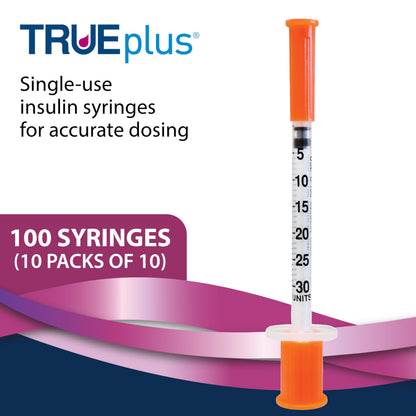 TRUEplus Single-Use Insulin Syringes, 31G, 0.3cc, 5/16 Inch, 100 Count