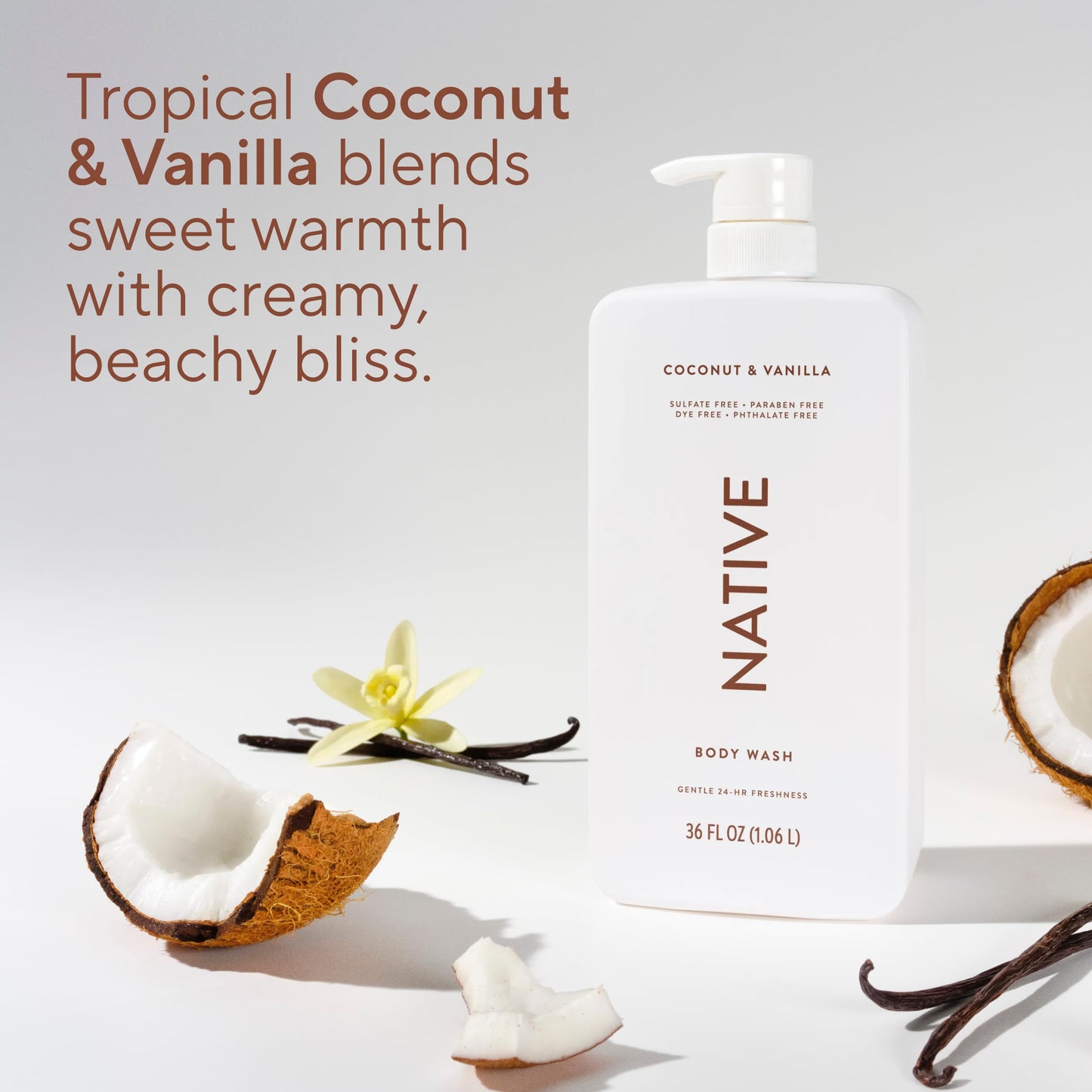 Native Clean Body Wash, Gentle & pH-balanced for Sensitive Skin, 24-Hr Freshness for Women & Men, Vegan & Cruelty-Free, Free of Sulfates, Parabens & Phthalates, Sandalwood & Shea Butter, 36 oz