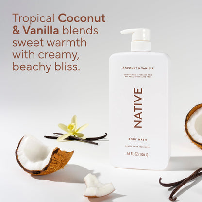 Native Clean Body Wash, Gentle & pH-balanced for Sensitive Skin, 24-Hr Freshness for Women & Men, Vegan & Cruelty-Free, Free of Sulfates, Parabens & Phthalates, Sandalwood & Shea Butter, 36 oz