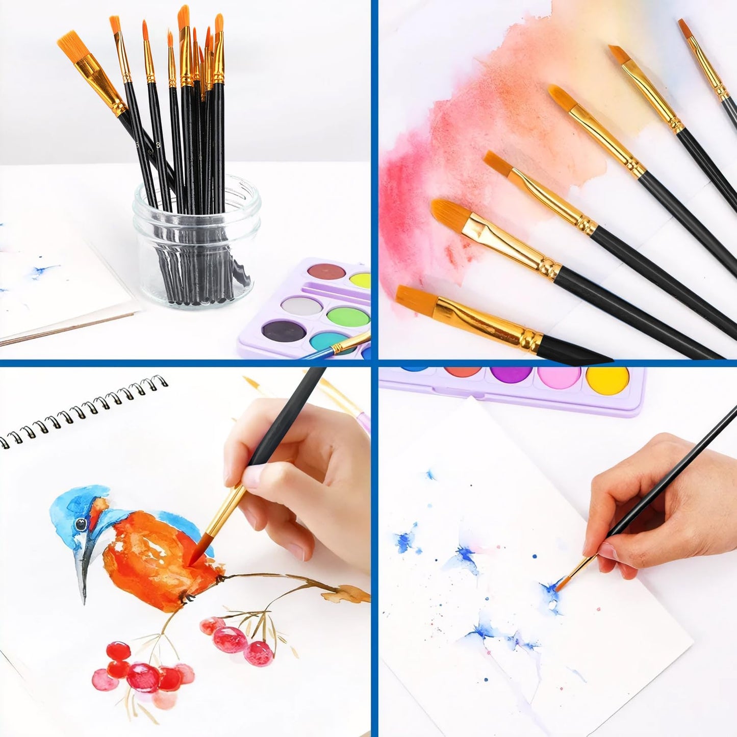 AROIC 10 Pcs Paint Brushes, Acrylic Oil Watercolor Painting Brush Set