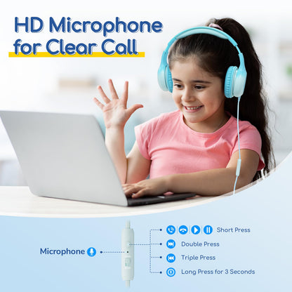 EarFun K1 Kids Headphones Wired with Mic, Volume Limit Headphones for Kids