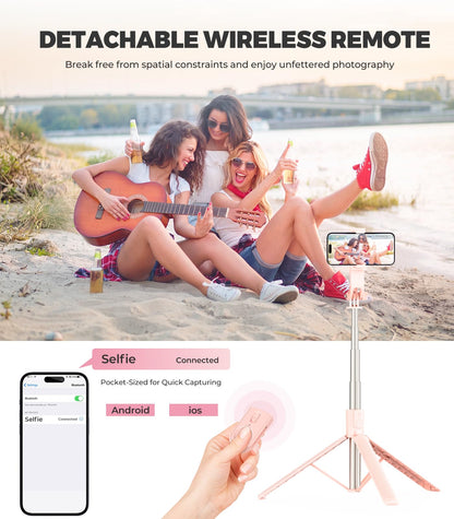71” Phone Tripod & Selfie Stick, Portable All in One Extendable Cell Phone Tripod Stand, with Wireless Remote Control for iPhone/Samsung/Android/Camera