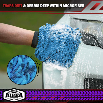 AIDEA Car Wash Mitt Microfiber, 4PK,Car Wash Brush, Green 8''X12''