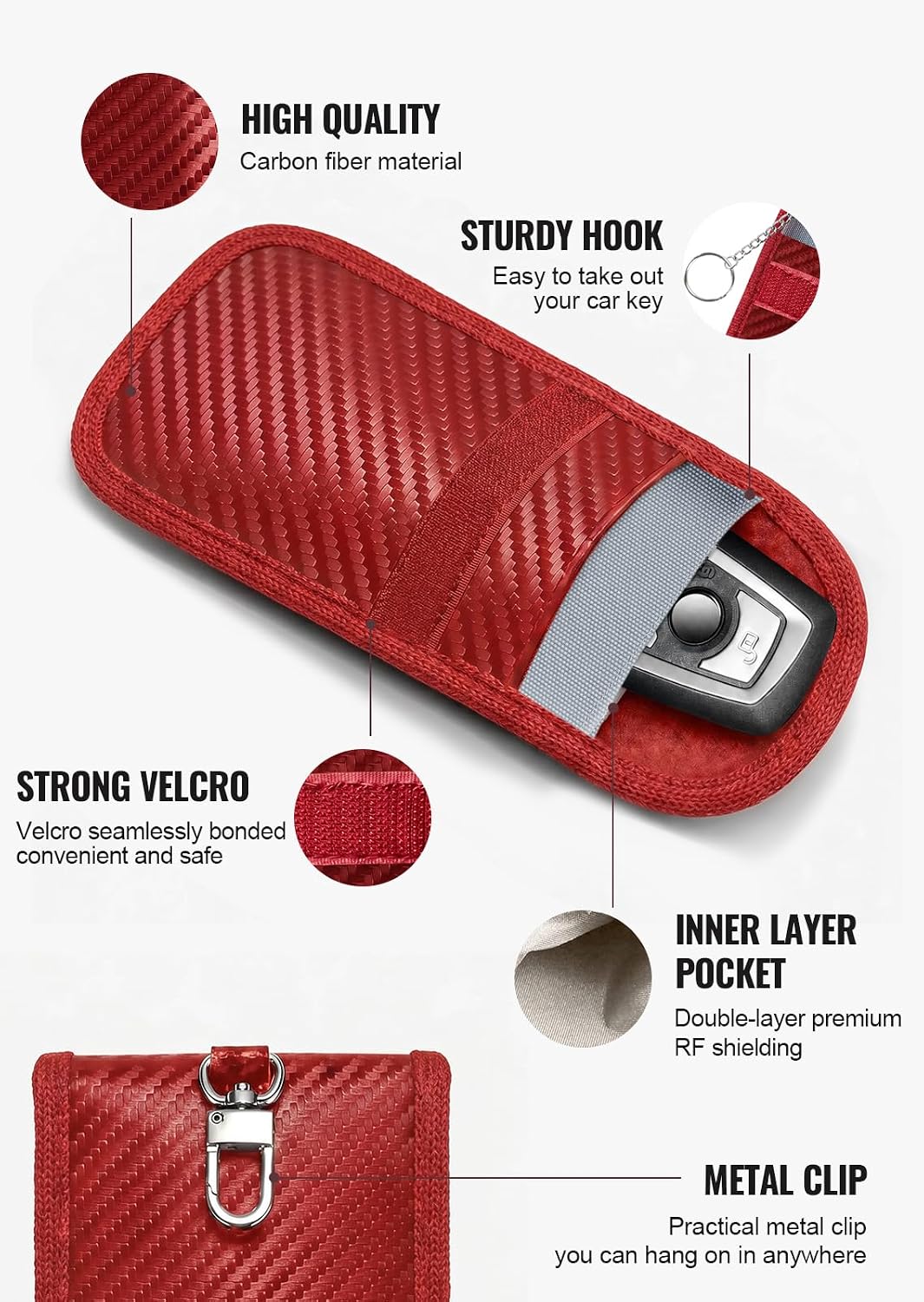 Faraday Pouch for Car Keys, Faraday Bag, Car RFID Signal Blocking Holder, Key Fob Protector, Key fob cage Block Signal Anti-Theft Fob Case Red,M