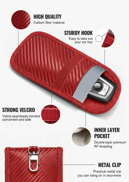 Faraday Pouch for Car Keys, Faraday Bag, Car RFID Signal Blocking Holder, Key Fob Protector, Key fob cage Block Signal Anti-Theft Fob Case Red,M