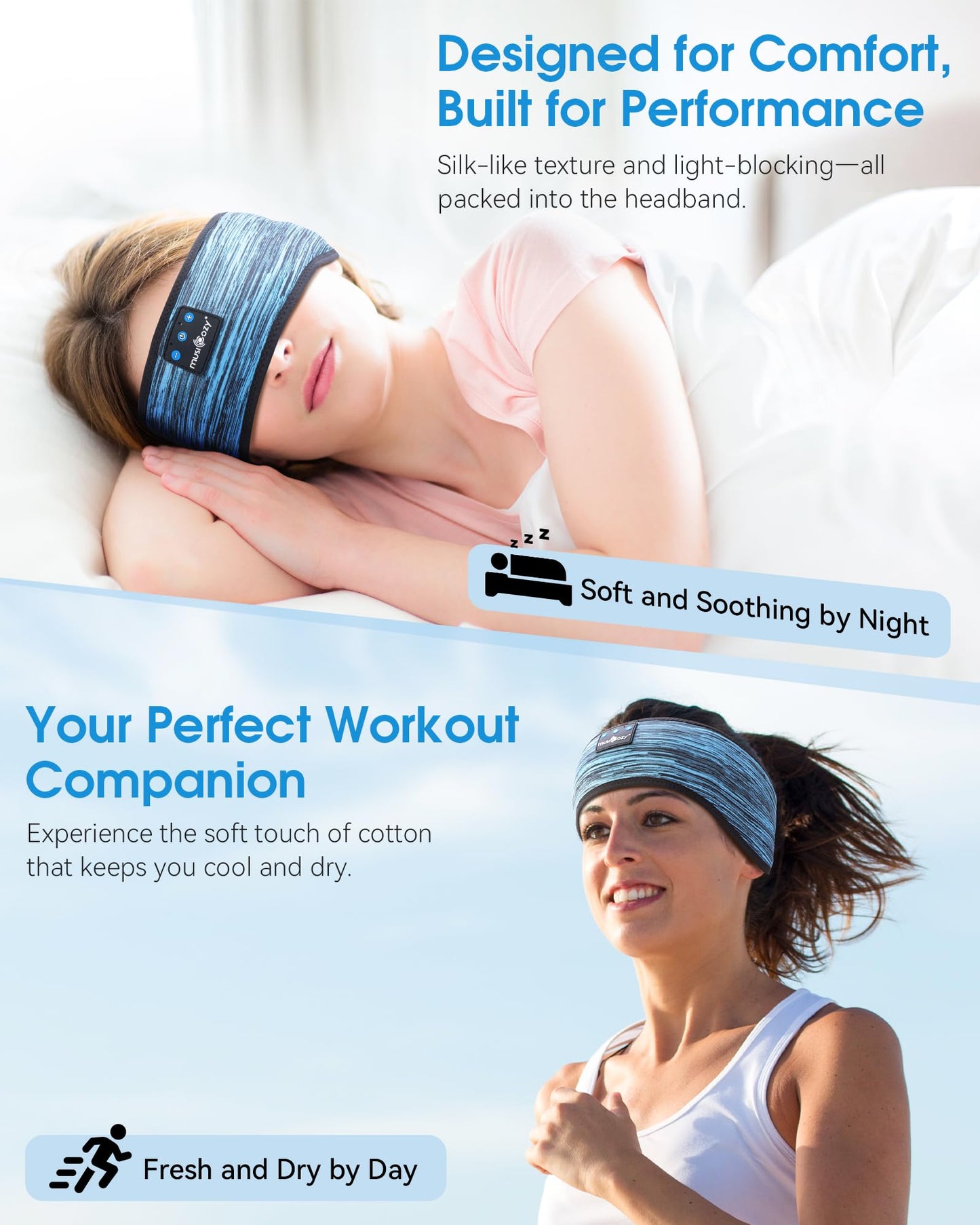 MUSICOZY Sleep Headphones Bluetooth Headband Headphones for Side Sleepers