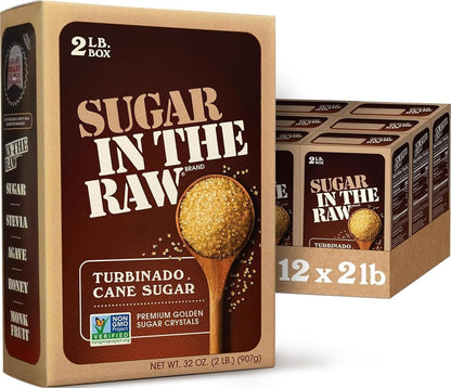 In The Raw Granulated Turbinado Cane Sugar, 2 lb Box, Pure, All-Natural Turbinado Sugar, Non-GMO Project Verified, Kosher, Vegan and Gluten Free (Pack of 12)