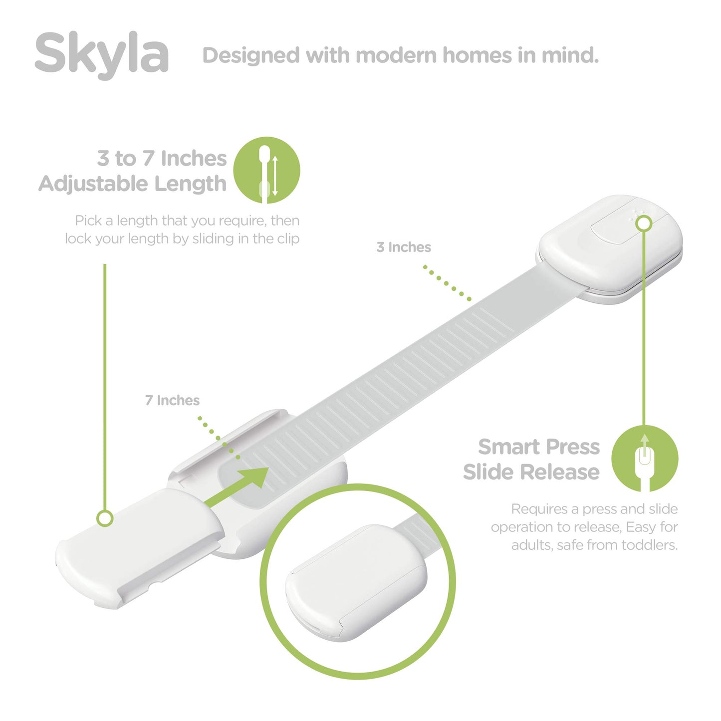 SKYLA HOMES Child Safety Cabinet Locks, White, 8 Pack