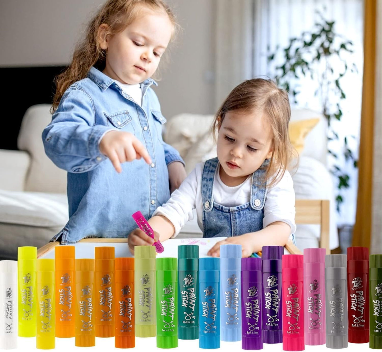 TBC The Best Crafts Paint Sticks for Kids Ages 2-8, 12 Classic Colors