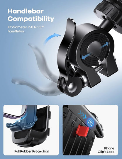 Lamicall Bike Phone Holder Motorcycle Mount - One-Hand Operation, Lockable