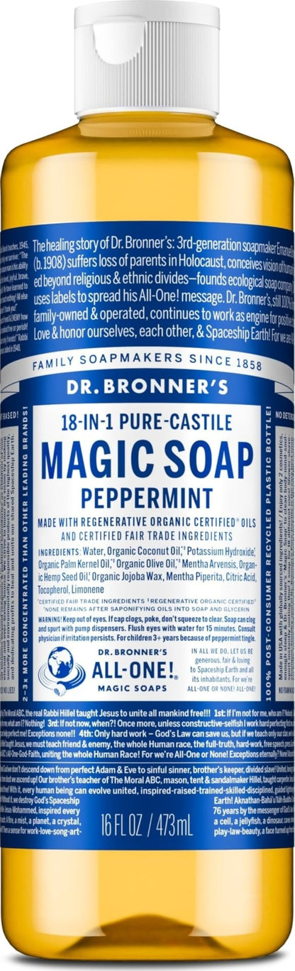 Dr. Bronner's Peppermint Pure-Castile Liquid Soap, Hand Soap, 32 oz