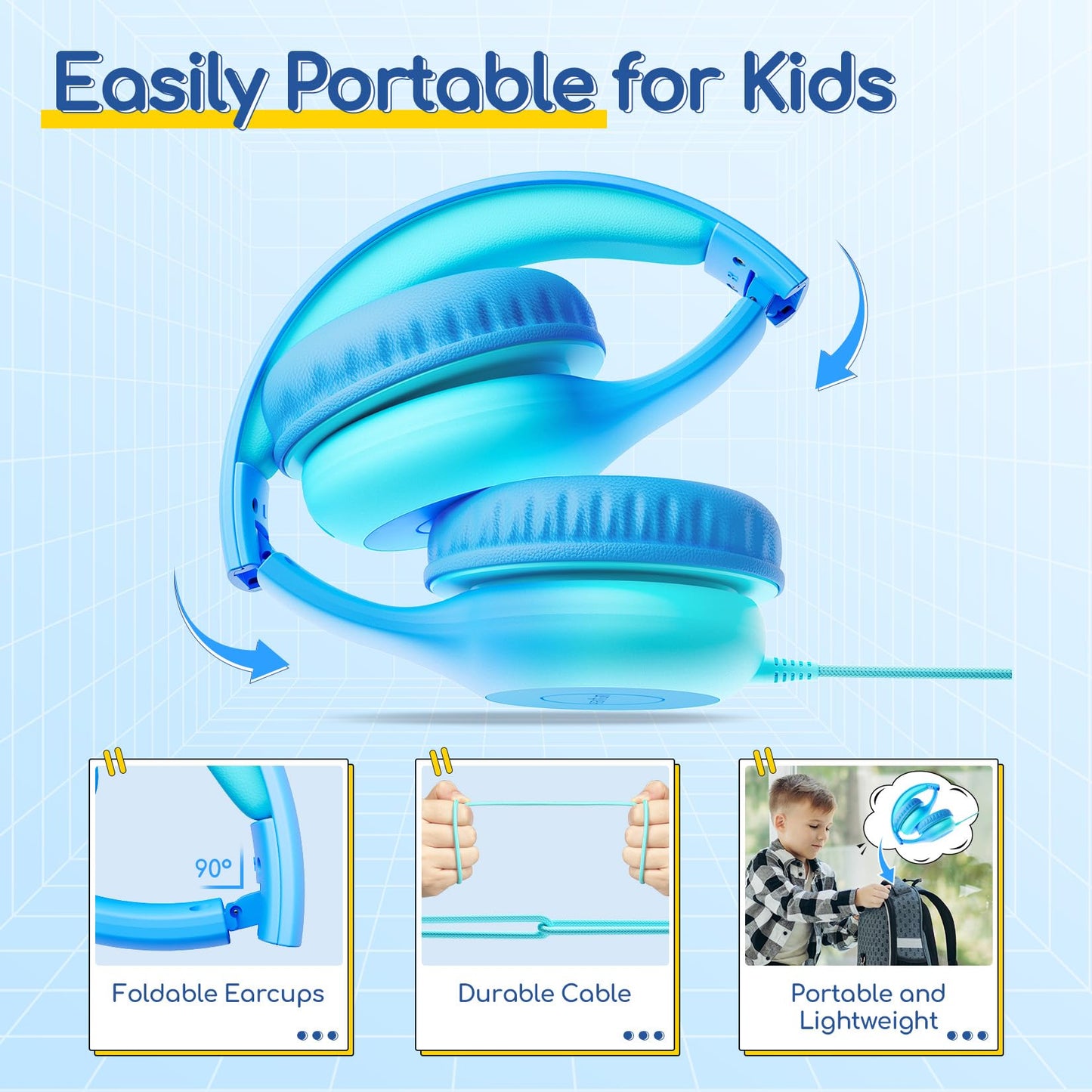EarFun K1 Kids Headphones Wired with Mic, Volume Limit Headphones for Kids