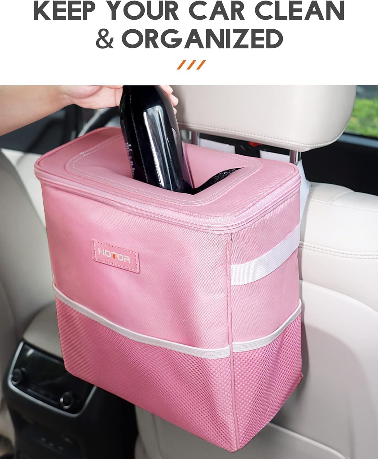 HOTOR Car Trash Can, Leakproof Car Organizer, 2-Gallon, Black