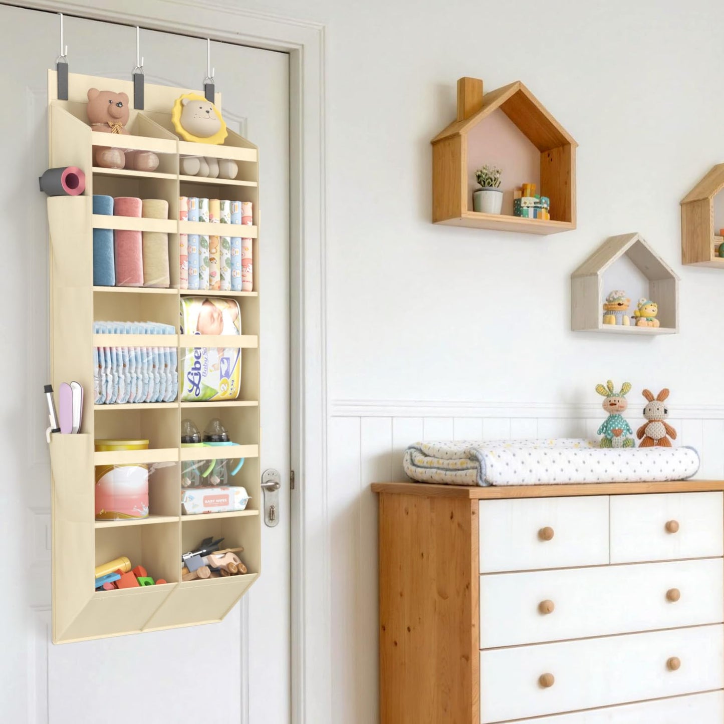 Lifewit 1 Pack Over the Door Organizer, 5 Section Hanging Storage, Beige