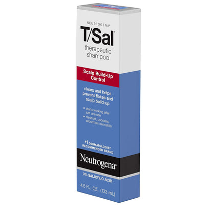Neutrogena T/Sal Therapeutic Dandruff Shampoo, Scalp Build-Up Control, 3% Salicylic Acid,Psoriasis Treatment, Seborrheic Dermatitis Shampoo, Clears Flakes, Fragrance Free, 4.5 fl oz | Scalp Build-up Shampoo, 3% Salicylic Acid, Scalp Psoriasis Treatment, S