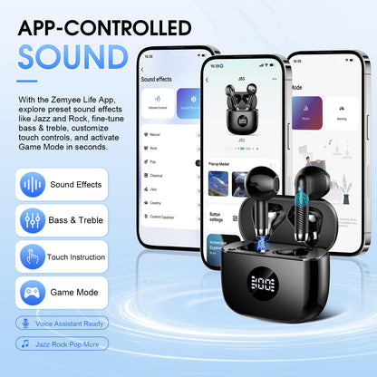 Wireless Earbuds, Bluetooth 5.4 Ear Buds, LED Power Display, 6D Bass Stereo