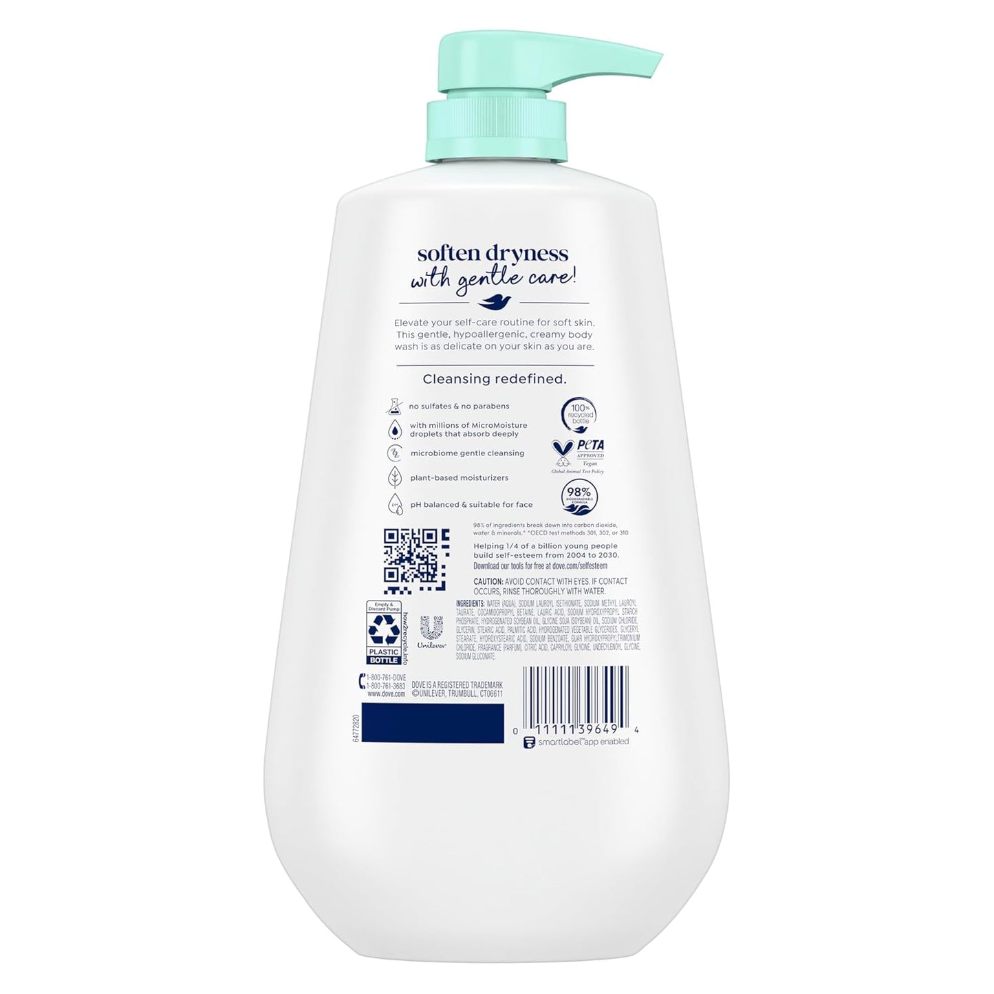 Dove Sensitive Skin Body Wash, 24hr Lotion-Soft Skin, 30.6 oz