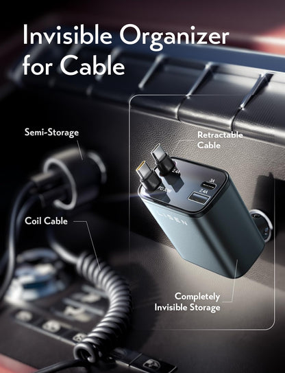 LISEN 72W Retractable Car Charger Ultra-Compact USBC Fast Car Charger