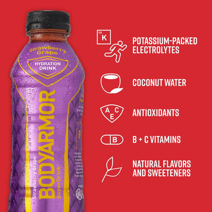 BODYARMOR Sports Drink, Strawberry Banana, Electrolyte Drink Hydration, 12 Fl Oz Bottles (8 Pack), Flavored Coconut Water with B Vitamins & Antioxidants