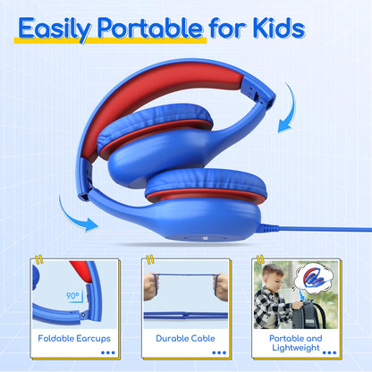 EarFun K1 Kids Headphones Wired with Mic, Volume Limit Headphones for Kids