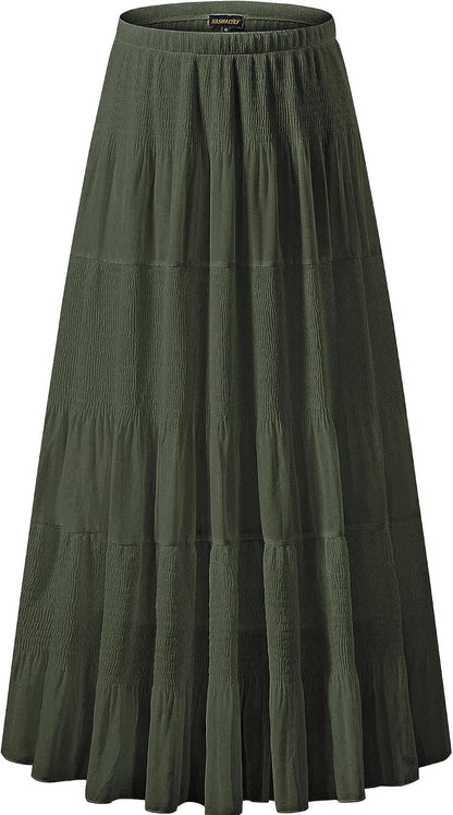 NASHALYLY Women's Chiffon Elastic High Waist Pleated A-Line Maxi Skirts