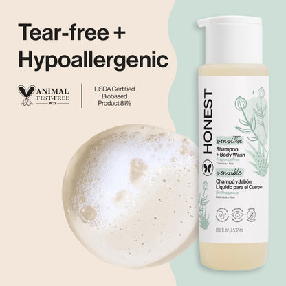 The Honest Company Shampoo & Body Wash, Tear-Free, Fragrance-Free, 10 fl oz