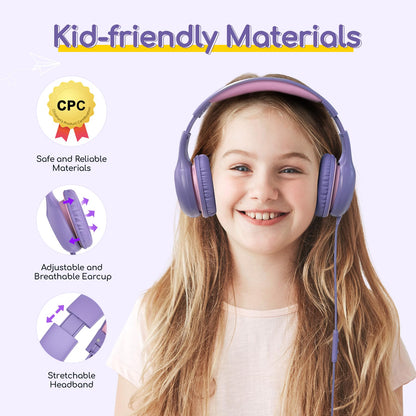 EarFun K1 Kids Headphones Wired with Mic, Volume Limit Headphones for Kids