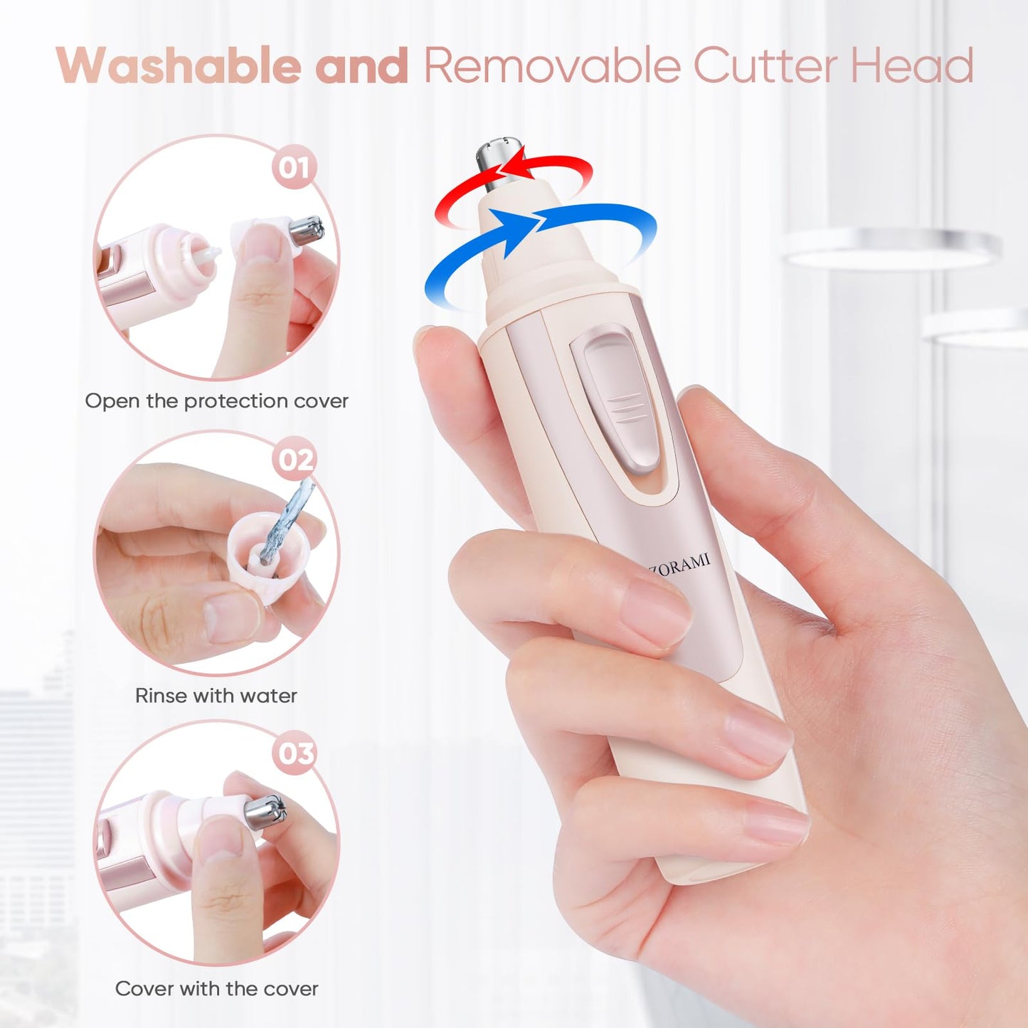 Ear and Nose Hair Trimmer Clipper - 2026 Professional Painless Eyebrow & Facial Hair Trimmer for Men Women,Battery-Operated Trimmer with IPX7 Waterproof,Dual Edge Blades for Easy Cleansing Black