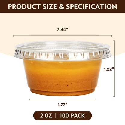 YEEHAW 100 Sets - 2 oz Jello Shot Cups with Lids, Portion Cups, Clear Disposable Plastic Jello Shot Cups for Meal Prep, Salad Dressing, Soufflé, Portion Containers (Pack of 2)