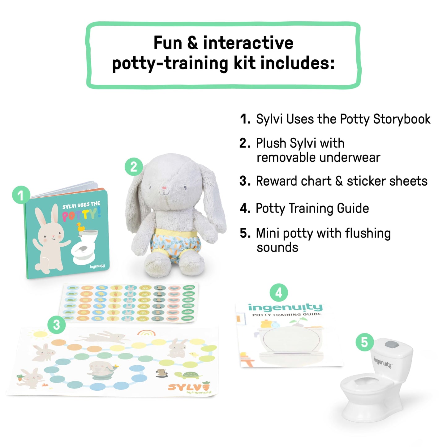 Ingenuity My Size Potty Pro 2-in-1 Potty Training Toilet, Floor Potty with Removable Potty Seat for Standard Toilets, Realistic Flushing Sound, for Toddlers Ages 18+ Months, Up to 50 lb