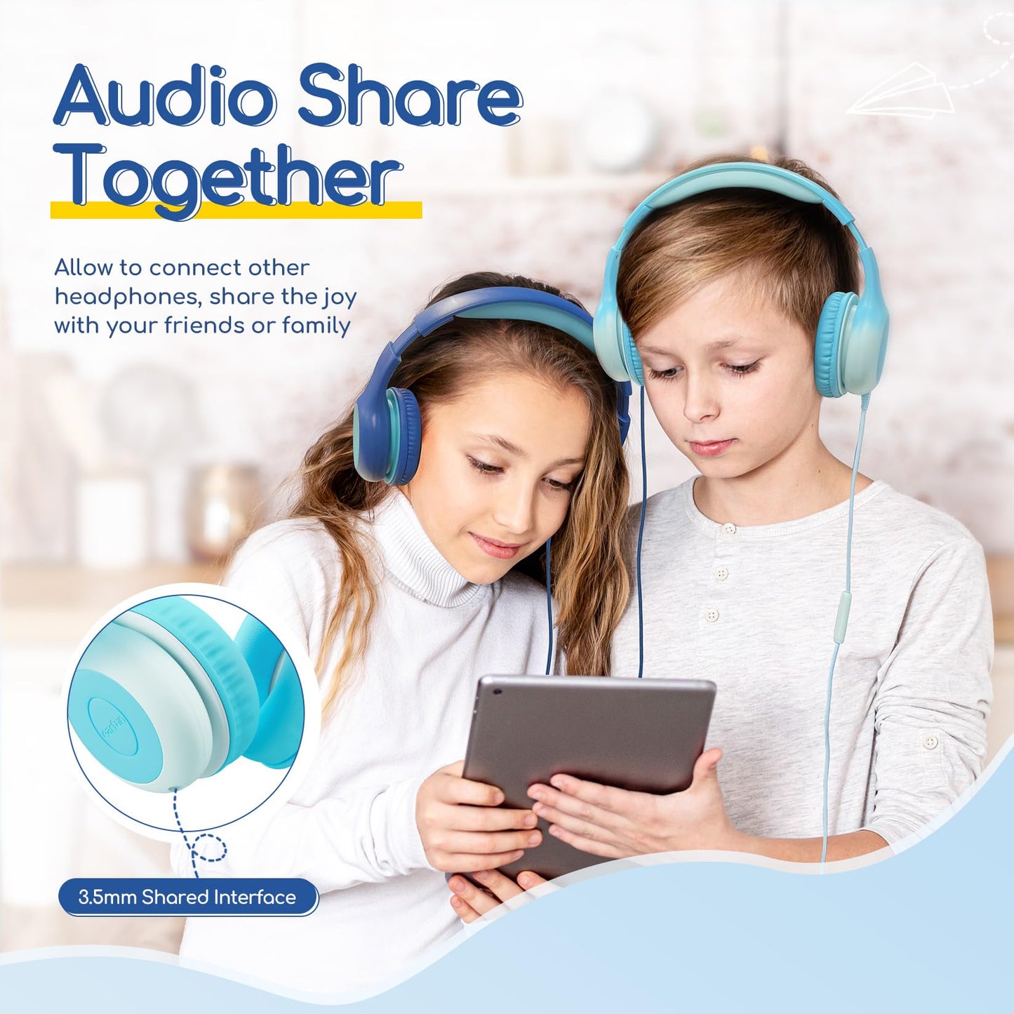 EarFun K1 Kids Headphones Wired with Mic, Volume Limit Headphones for Kids