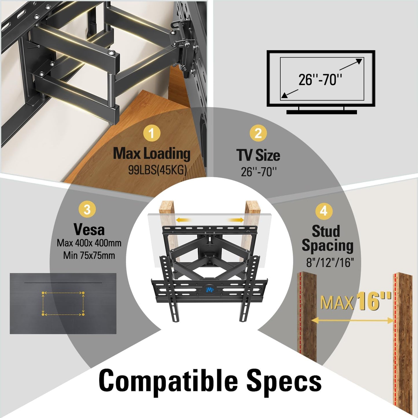 Mounting Dream Full Motion TV Wall Mount for 32-70 Inch TVs up to 99lbs