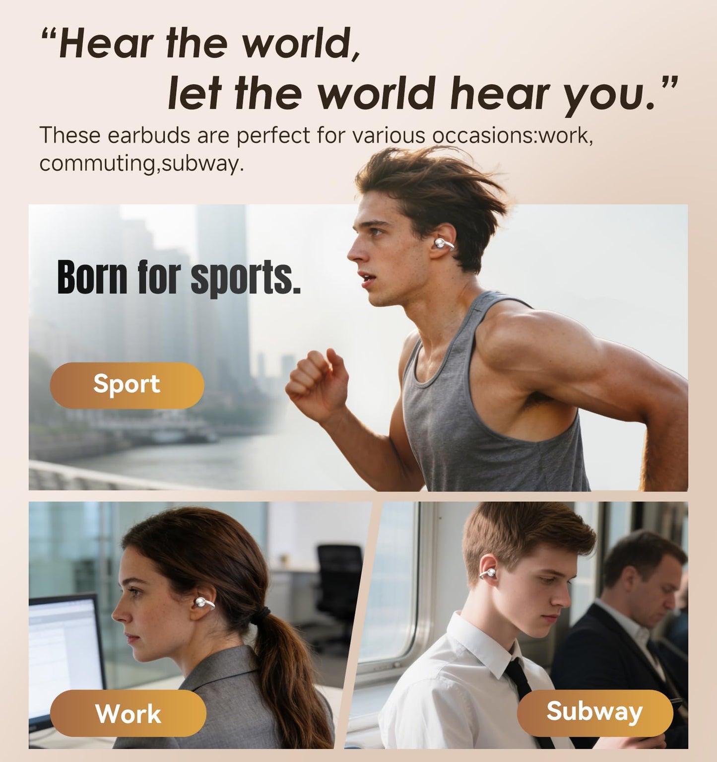 King Lucky Clip-On Earbuds Gen 3, Open-Ear Wireless Bluetooth 6.0 Headphones with Mic, Secure Fit for Small Ears & Glasses Wearers, 50H Playtime, ENC, IPX5 Waterproof Sport Ear Buds (Purple)