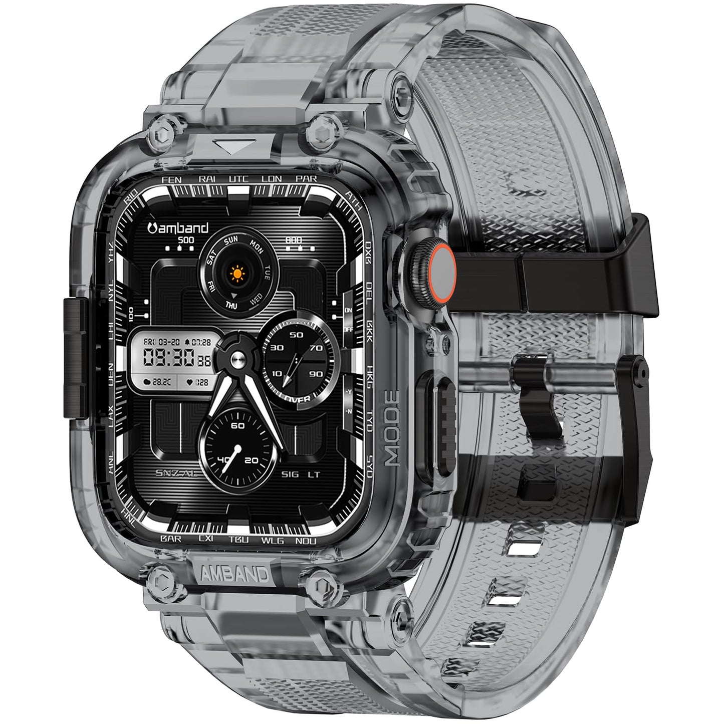 amBand Bands Compatible with Apple Watch 9/8/7/6/5/4 & SE 3/2/1 45mm/44mm Case for Men, M1 Sport Series Rugged Case Protective Cover for iWatch SE3/SE2/6/SE/5/4 44/45 mm Men Black
