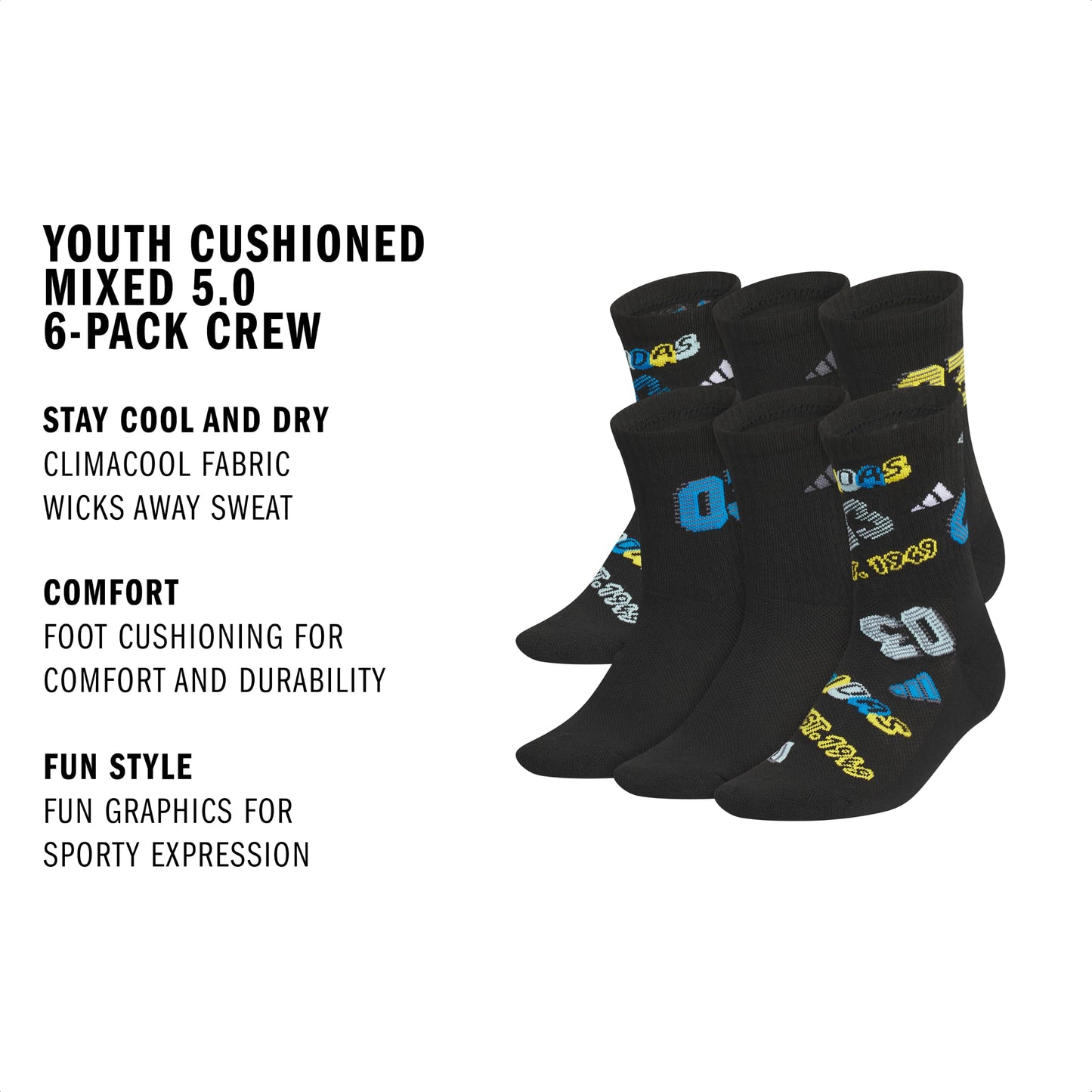adidas Kids Athletic Cushioned 6-Pack Crew (Little Kid/Big Kid/Adult)