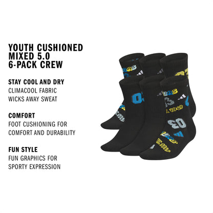 adidas Kids Athletic Cushioned 6-Pack Crew (Little Kid/Big Kid/Adult)