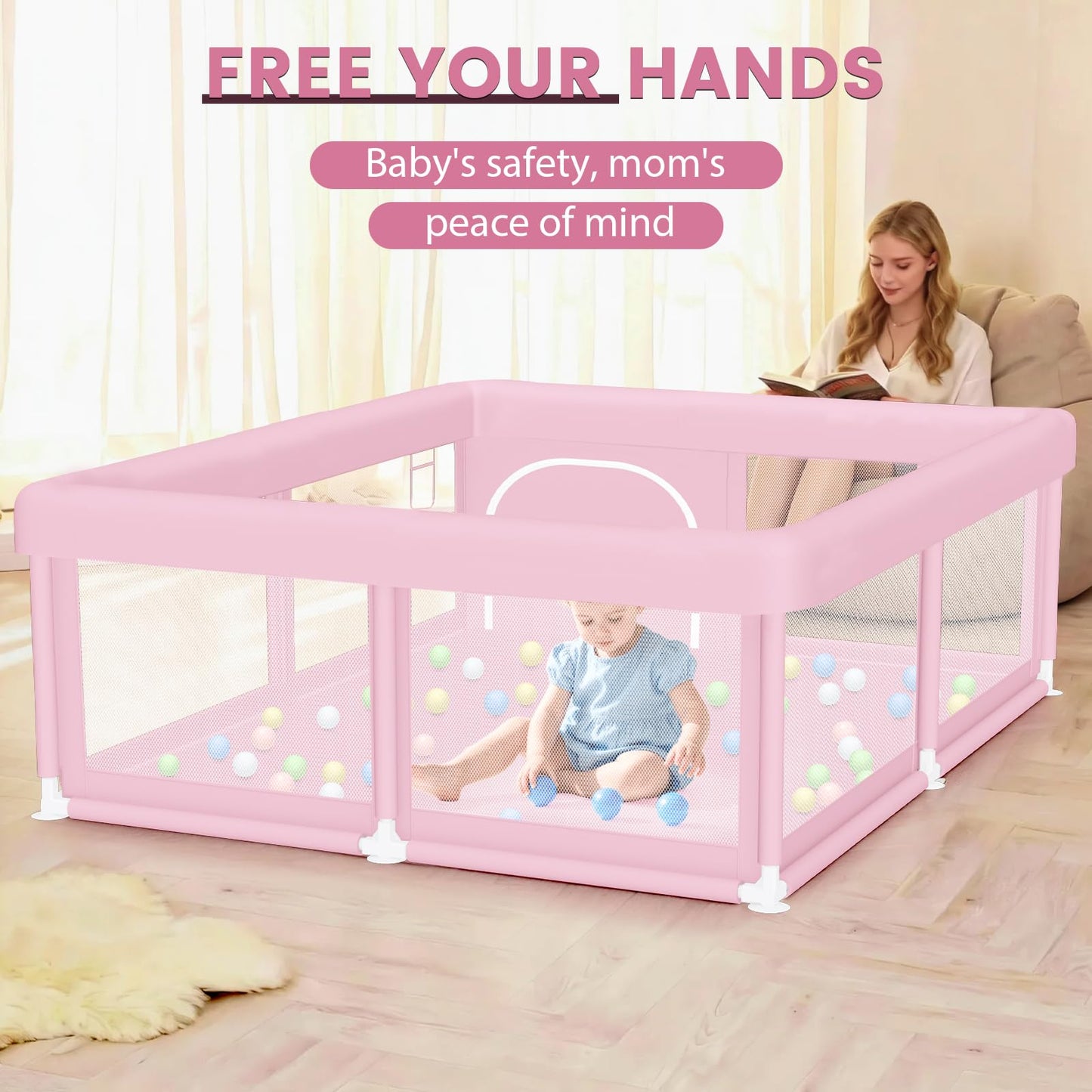 Hiaksedt Baby Playpen 50x50 Inch, Play Pens for Babies and Toddlers