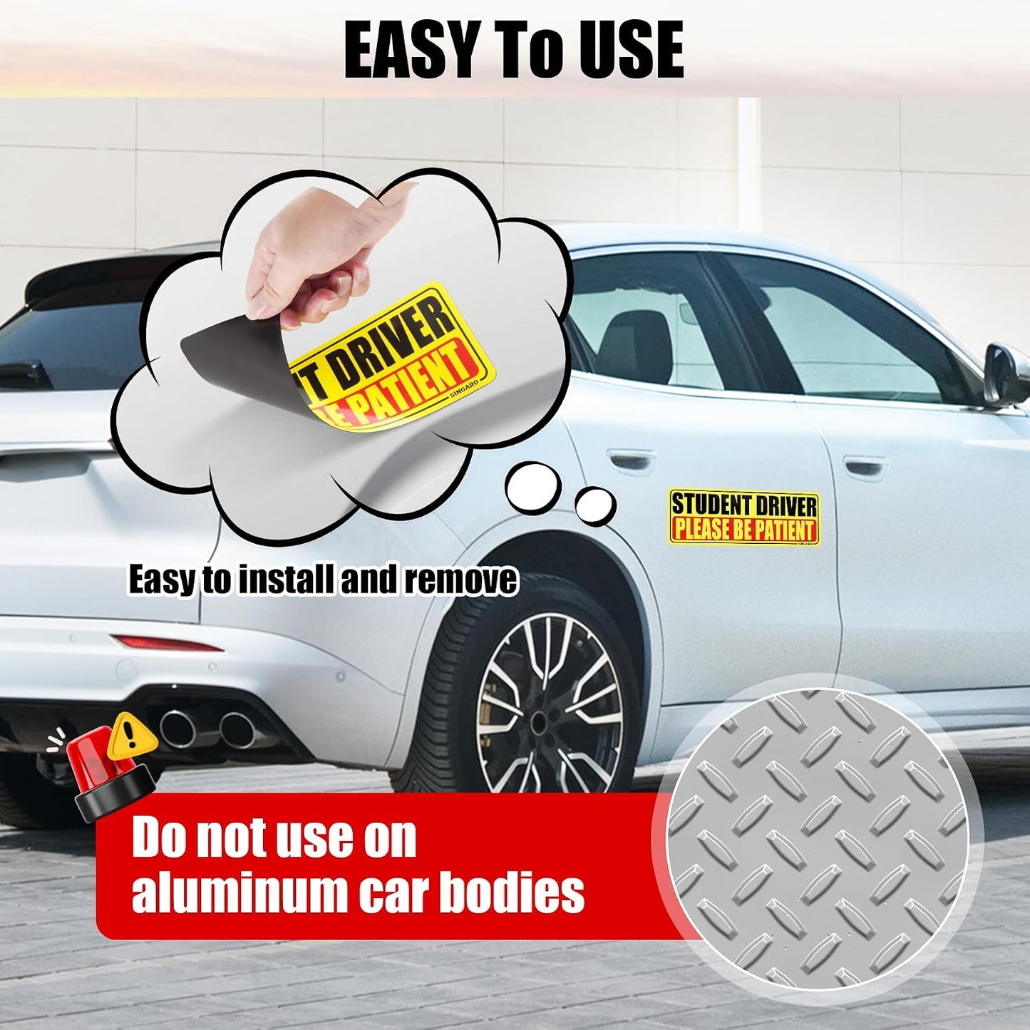 SINGARO Student Driver Magnet for Car - Please Be Patient, 3Pcs Magnetic Reflective Novice Sticker, New Driver Decal, Removable Exterior Car Accessories