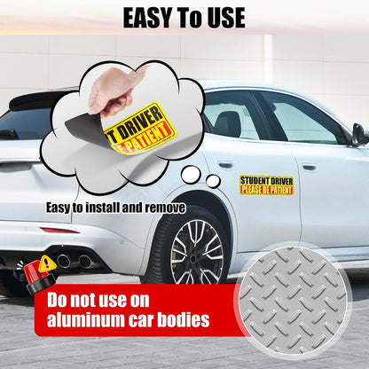 SINGARO Student Driver Magnet for Car - Please Be Patient, 3Pcs Magnetic Reflective Novice Sticker, New Driver Decal, Removable Exterior Car Accessories
