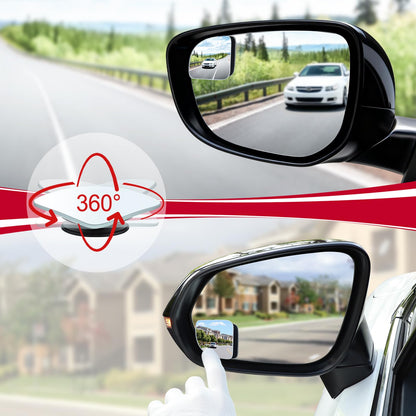 LivTee Blind Spot Mirror, 2" Round HD Glass Frameless Convex Rear View Mirrors Exterior Accessories with Wide Angle Adjustable Stick for Car SUV and Trucks, Pack of 2