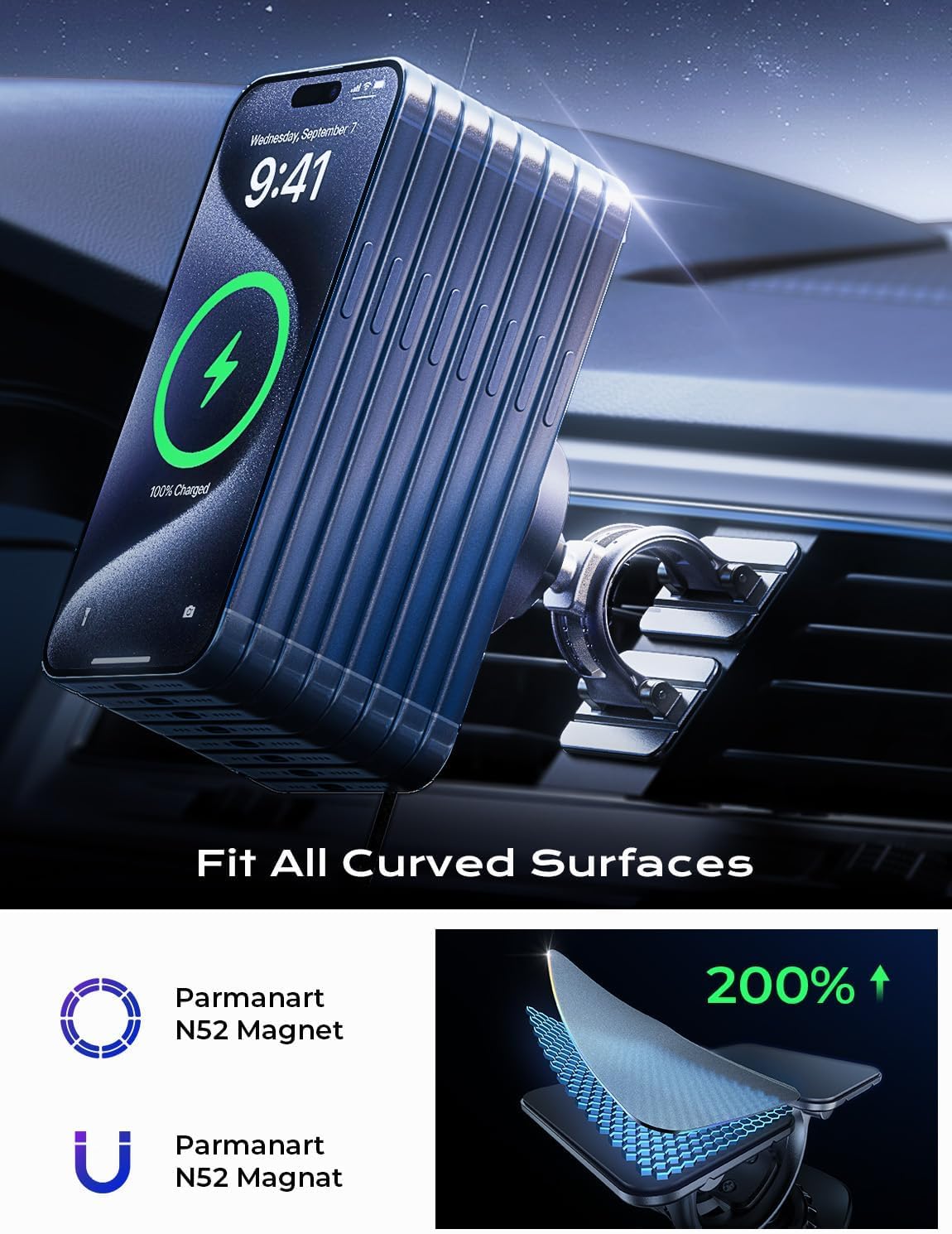 LISEN 15W MagSafe Car Mount Charger, Magnetic Phone Holders for Your Car