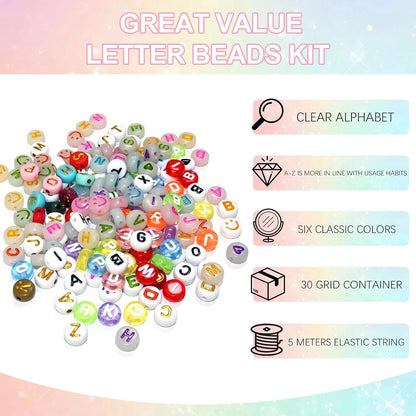 Looconi 810pcs Gold Letter Beads Square 6x6mm White Cube Acrylic Alphabet A-Z with Heart Pattern and Crystal Line for Jewelry Making