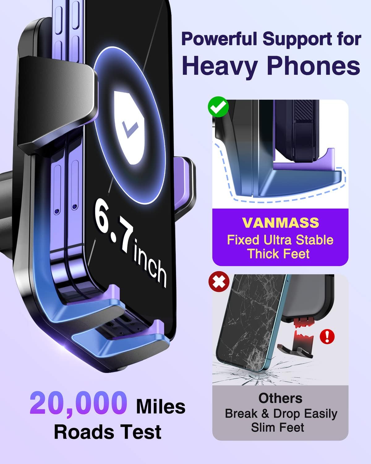 VANMASS【85+LBS Strongest Suction & Military-Grade Ultimate Car Phone Mount