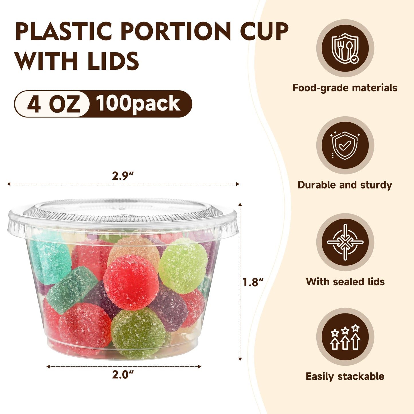 YEEHAW 100 Sets - 2 oz Jello Shot Cups with Lids, Portion Cups, Clear Disposable Plastic Jello Shot Cups for Meal Prep, Salad Dressing, Soufflé, Portion Containers (Pack of 2)