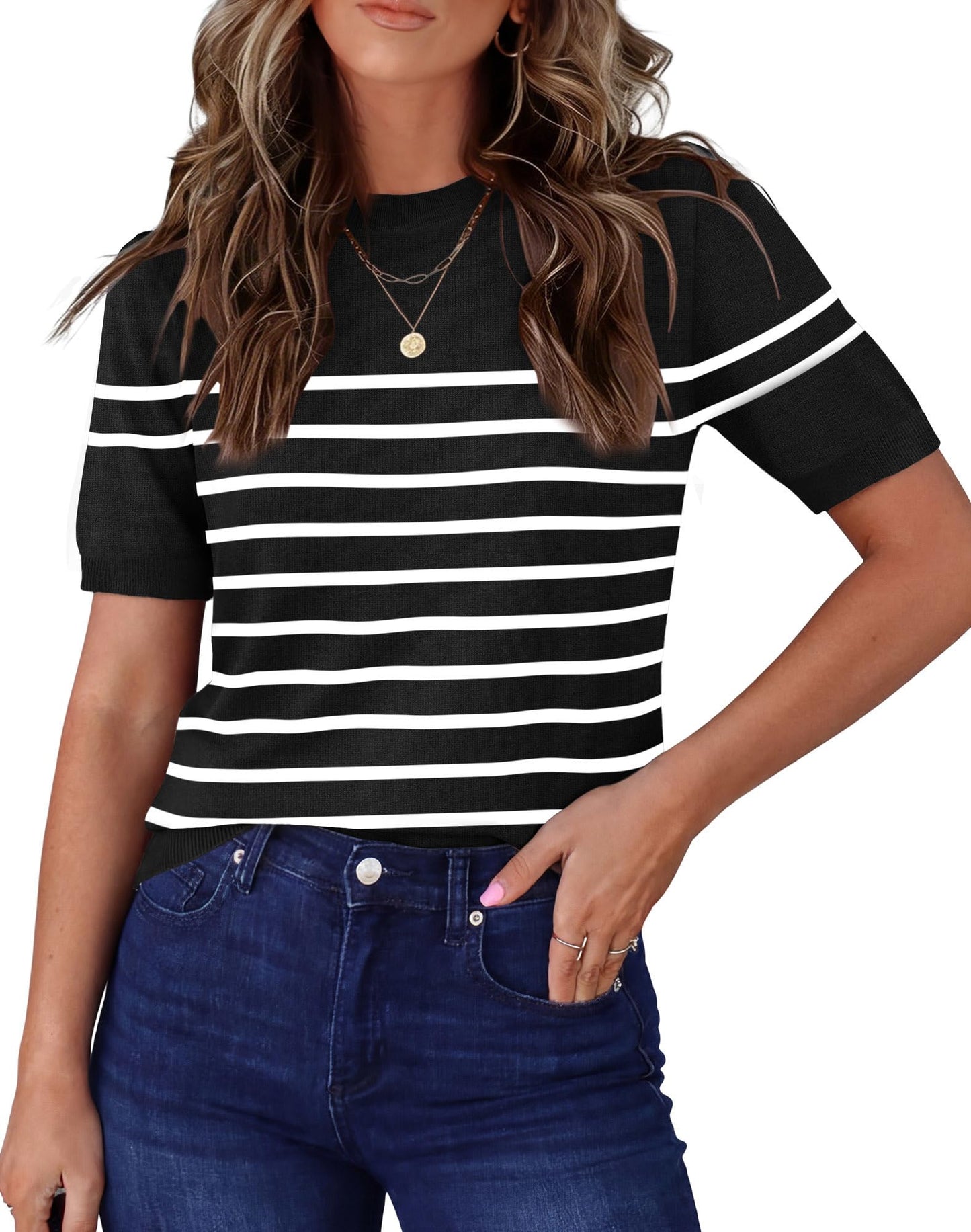 RUMIA Short Sleeve Sweater for Women Lightweight Business Casual Tops