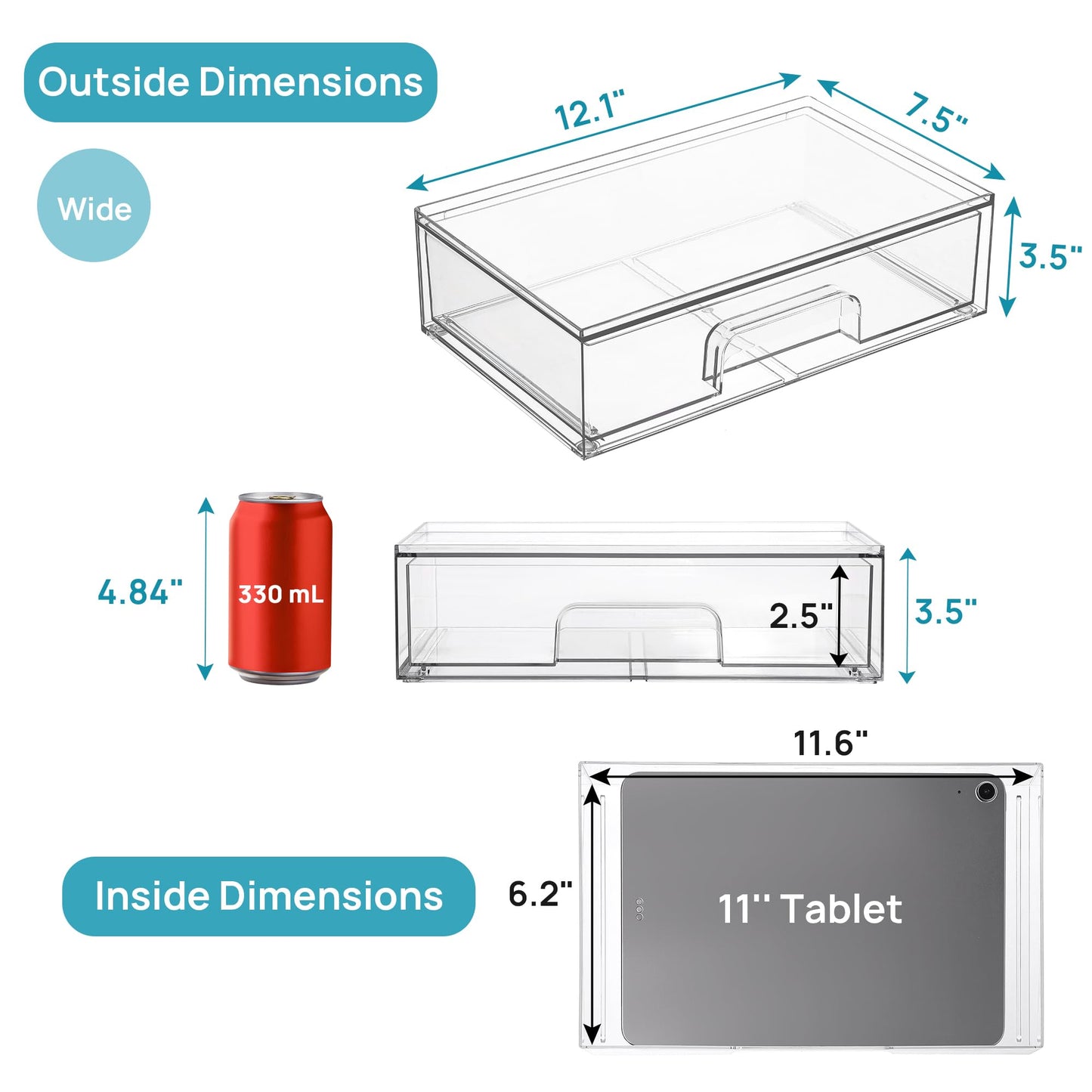 Vtopmart 2 Pack Small Clear Stackable Storage Drawers for Desk, Countertop