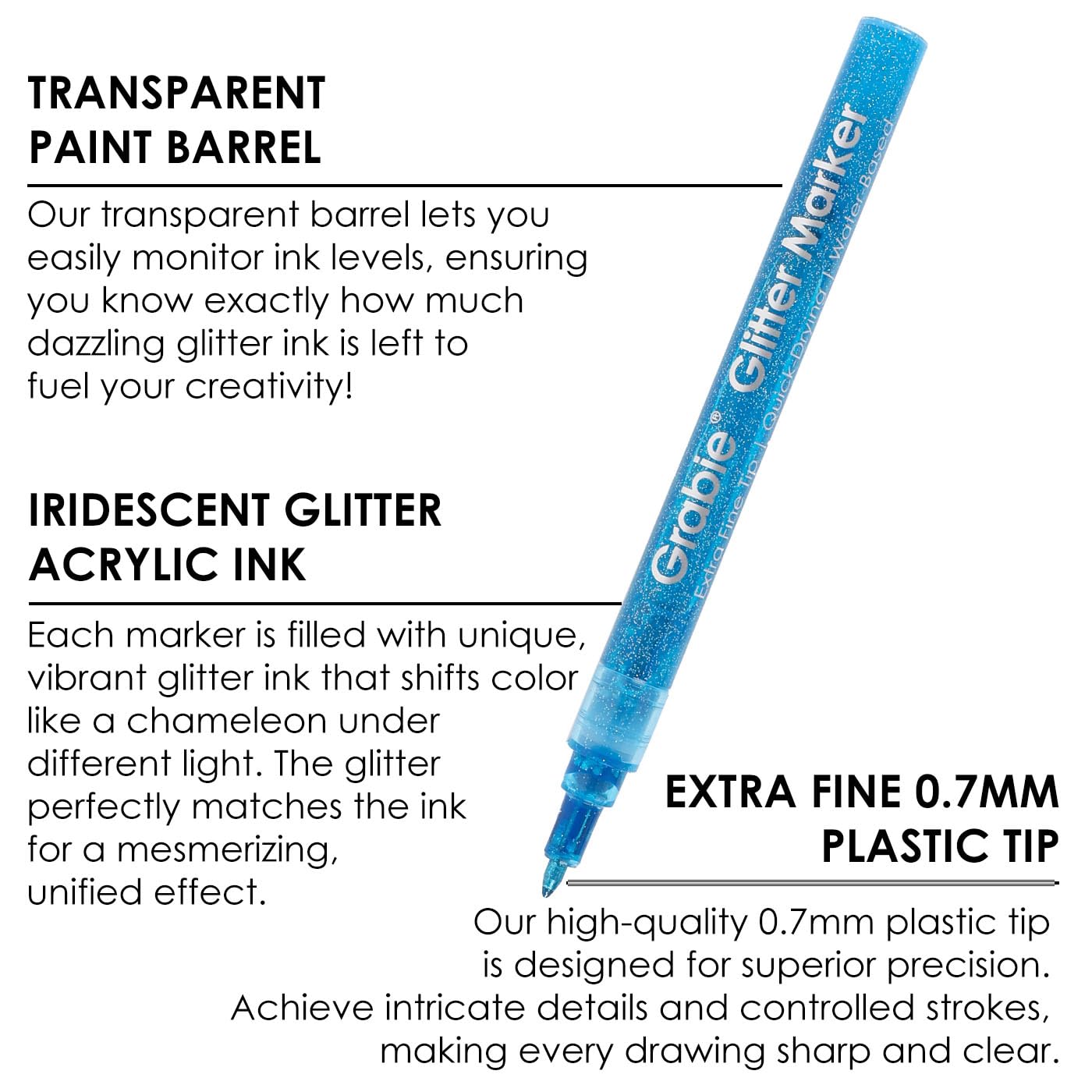 Grabie 6 White Acrylic Paint Markers, 0.7 mm Extra Fine Tip
