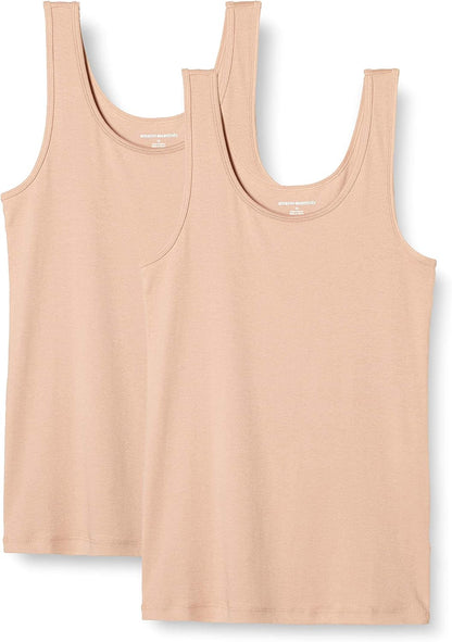 Amazon Essentials Women's Slim-Fit Ribbed Scoop Neck Tank Tops, Pack of 2