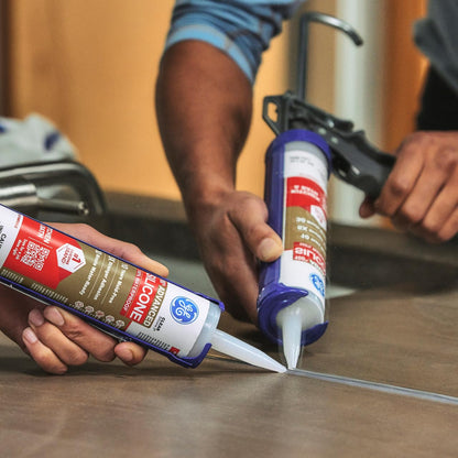 GE Advanced Silicone Caulk for Kitchen & Bathroom, White, 10 fl oz Cartridge, 1 Pack - 100% Waterproof Silicone Sealant, 5X Stronger Adhesion, Shrink & Crack Proof