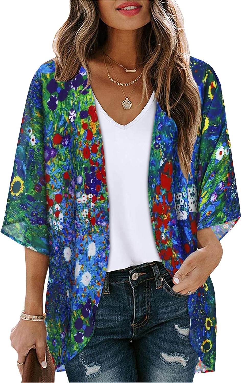CHICGAL Womens Floral Kimono Cardigan Beach Cover Up Casual Summer Tops